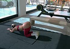 Horny athletic teacher in gym lingerie fucks petite student with huge butt if exam passed