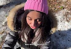 Brunette Riding In Forest