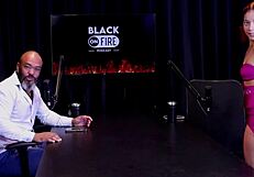 Brunette teen shows tattooed ass