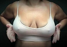 Mature milf moans with bouncing saggy tits