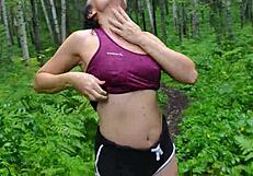 Naked stepmom teases outdoors