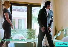 sexy blonde masseuse teaches nuru massage to client