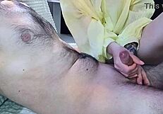 Relaxing stepfather with massage after work