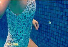 preview - wife swimming in the hotel pool in a hot one piece