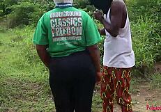 Ebony queen transforms morning workout into wild bush banging with trainer