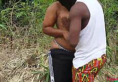 Ebony queen transforms morning workout into wild bush banging with trainer