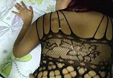 My cuckold rims my ass and fucks me hard while i wear the bodystocking from his friend