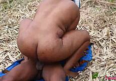 Ebony queen transforms morning workout into wild bush banging with trainer