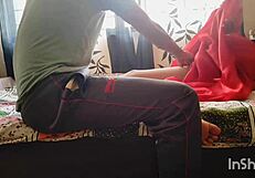 desi bhabhi in red saree seduces servant for having his dick in her pussy