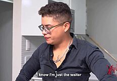 I watched the busty Latina boss devour her worker's cock and beg for his cum in quickie party sex