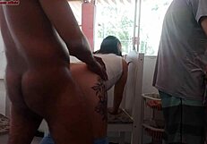 Morning Coffee Turns Wild as Friend Bangs Wife While Husband Washes Dishes