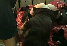 1410 - clothed brown satin dress french slut lingerie corset fuck doggystyle blowjob pussy licking pov dirty french talk rimming