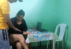 stepmother gets fucked by stepson in husband's office, huge ass action