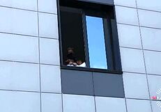 Skinny Brunette Petite 18+ Babe Fucks Secretly in Front of Neighbors.