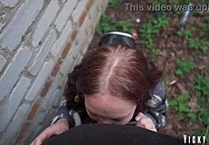 I Give a Risky Blowjob Behind Garages and Swallow Huge Cum