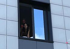 Skinny Brunette Petite 18+ Babe Fucks Secretly in Front of Neighbors.