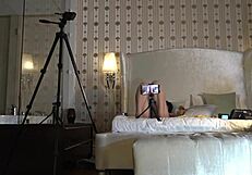 big tits brunette babe teases guy under towel in see through dress