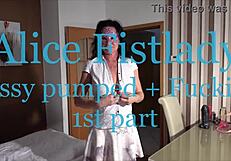 Outdoor scene with pumped lips and big tits in miniskirt