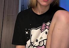 Fingering pink perfect pussy with big dildo