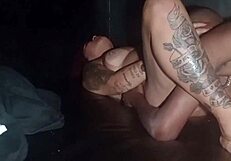 She ditched the fat tattooed bbw party to give pussy to the young glory hole stud