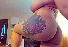 Teen with big natural tits plays with dildo between them casually