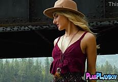 sweet blonde anna katarina feels exposed posing outdoor with ripped clothes