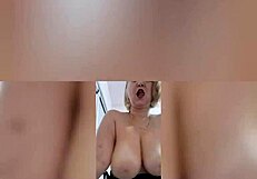 Blonde amateur masturbates in lingerie, shaking her big natural tits