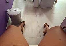 colombian student in pantyhose gets her juicy pussy fucked in public for first time in front of clients.