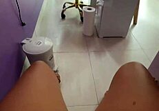 colombian student in pantyhose gets her juicy pussy fucked in public for first time in front of clients.