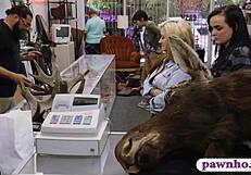 Watch The Pawn Keeper Pound Those Lesbians In The Storage Room!