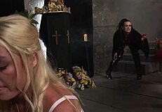 Sexy Brunette Vampire Seduced Blonde Lesbian With Intense Sex Toys Fun