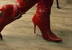 Look at this kinky milf teasing her nylon legs and leather boots while licking ass!