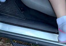 Busty petite hooker gets cum on ass in dirty street voyeur