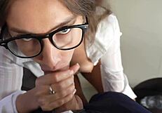 that hot secretary bends over for doggy close up pov blowjob ending in mouth cum