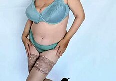 Mature Milf in Stockings and Heels Shows Big Tits