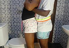 plumber can't resist fucking the cute 18yo ebony daughter in the bathroom