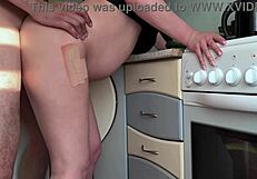 stepson sees pregnant stepmom without panties... moaning in kitchen