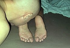 Amateur Licks Stepmother's Soles And Cums On Them