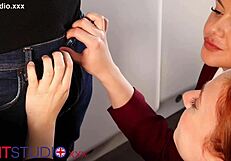 Two Naughty Students Suck Teacher's Cock And Snowball Cum