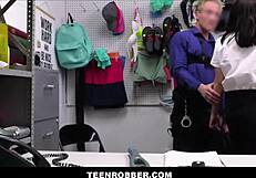 teen robber aria valencia with tiny tits orgasms riding officer's big dick in shop 😏