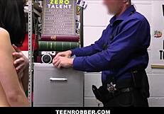 teen robber aria valencia with tiny tits orgasms riding officer's big dick in shop 😏