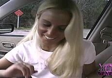 all-natural blonde babe daringly flashes her shaved pussy and natural tits in public outdoor spots