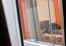 Mexican nurse miranda fucks lover in open window