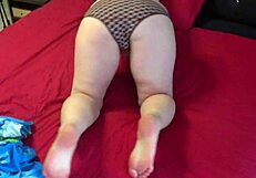 The camera watches my wife's big ass in her panties backstage.