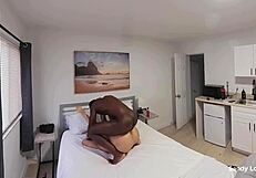 Sandy craving bbc gets blowjob fucking latina pussy cowgirl big ass riding interracial black cunilingus