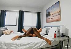 Sandy craving bbc gets blowjob fucking latina pussy cowgirl big ass riding interracial black cunilingus