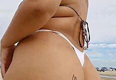 Young 18+ African Babe Flashes on Usa Beach to Attract Married Men for Fucking!