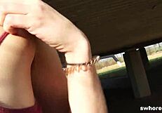 Amateur Redhead Whore Devours Outdoor Cock Sucking