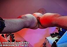 redhead in fishnets gives jerk instructions
