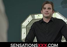 Asian babe Kimora Quinn deepthroats and rides her professor's cock in uniform without panties